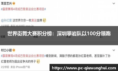 世界街舞大赛积分榜：深圳攀岩队以100分领跑